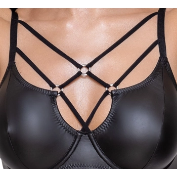 Cottelli LINGERIE - Czarny Matowy 2-Częściowy Set Z Ozdobnymi Paseczkami 75B/S