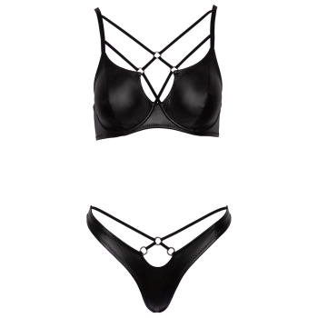 Cottelli LINGERIE - Czarny Matowy 2-Częściowy Set Z Ozdobnymi Paseczkami 75B/S