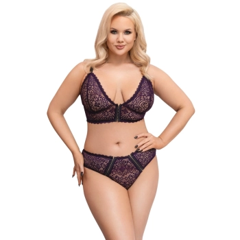 Cottelli CURVES - Seksowny 2-Częściowy Zestaw Z Fioletowej Koronki 4XL