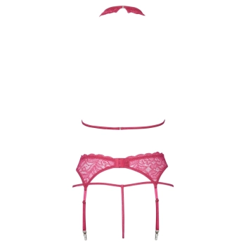 Cottelli LINGERIE - Seksowny Różowy Komplecik Biustonosz Pas I Stringi L/XL