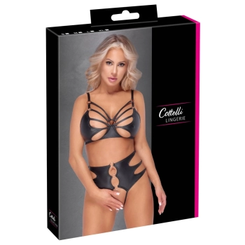 Cottelli LINGERIE - Seksowny Matowy Biustonosz I Wysokie Majtki Z Wycięciami S