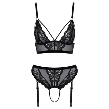 Cottelli LINGERIE - Koronkowy Biustonosz Z Pasem Do Pończoch Bez Krocza S