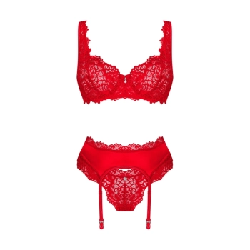 Obsessive - 3-Częściowy Czerwony Koronkowy Zestaw Seksownej Bielizny Amor Cherris L/XL