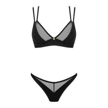Obsessive - Biustonosz I Stringi Z Elastycznej Siateczki Nesari Czarny M/L