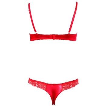 Cottelli LINGERIE - Koronkowy Komplecik Biustonosz Bez Miseczek I Otwarte Stringi Czerwone 75B/S