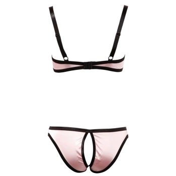 Cottelli LINGERIE - Satynowy Biustonosz Bez Miseczek I Figi Bez Krocza Różowe 85B/L