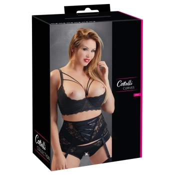 Cottelli CURVES - Biustonosz Z Odkrytym Biustem I Ozdobnymi Paseczkami Czarny 85E