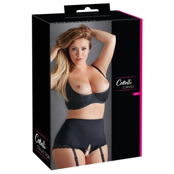 Cottelli CURVES - Biustonosz Push-Up Na Fiszbinach Z Odkrytym Biustem Czarny 95E