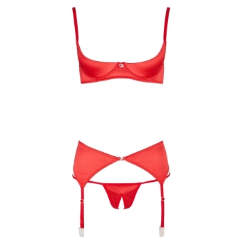 Cottelli LINGERIE - Seksowny Czerwony Satynowy 3-Częściowy Set 80B/M