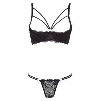 Cottelli LINGERIE - Seksowny Koronkowy Komplecik Stringi I Biustonosz Bez Miseczek Czarny 75B/S