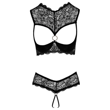 Cottelli LINGERIE - Koronkowy 2-Częściowy Set Biustonosz Bez Miseczek I Wysokie Otwarte Stringi 75B/S