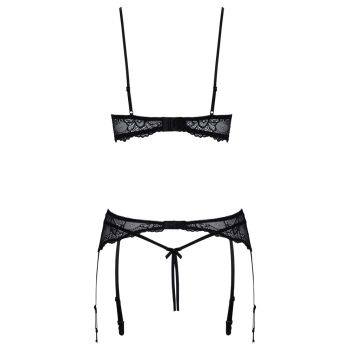 Cottelli LINGERIE - Seksowny Koronkowy 3-Częściowy Zestaw Czarny 85B/L