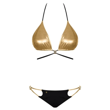 Obsessive - Seksowne Bikini Złoty Biustonosz I Czarne Majteczki Goldivia M