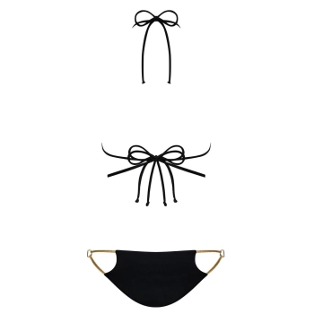 Obsessive - Seksowne Bikini Złoty Biustonosz I Czarne Majteczki Goldivia M