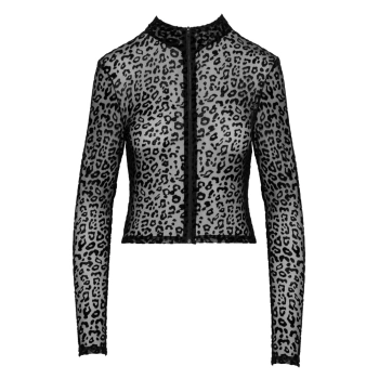 Noir - Seksowny Panterkowy Top Z Długim Rękawem Czarny XL