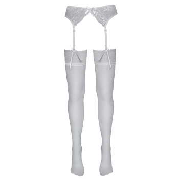 Cottelli LEGWEAR - Seksowne Białe Pończochy Z Białą Koronką 5