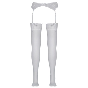 Cottelli LEGWEAR - Seksowne Białe Pończochy Z Białą Koronką 5