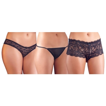 Cottelli LINGERIE - 3-Częściowy Zestaw Seksownych Damskich Majteczek S