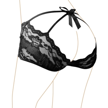 Cottelli LINGERIE - Seksowne Koronkowe Majteczki Z Odkrytym Tyłem I Kokardą Czarne M