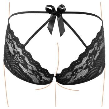 Cottelli LINGERIE - Seksowne Koronkowe Majteczki Z Odkrytym Tyłem I Kokardą Czarne L