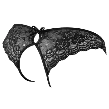 Cottelli LINGERIE - Seksowne Koronkowe Figi Z Wycięciami I Kokardkami Czarne S