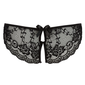 Cottelli LINGERIE - Seksowne Koronkowe Figi Z Wycięciami I Kokardkami Czarne S