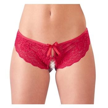 Cottelli LINGERIE - Seksowne Koronkowe Figi Z Wycięciami I Kokardkami Czerwone S