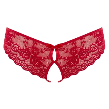 Cottelli LINGERIE - Seksowne Koronkowe Figi Z Wycięciami I Kokardkami Czerwone S