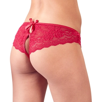 Cottelli LINGERIE - Seksowne Koronkowe Figi Z Wycięciami I Kokardkami Czerwone M