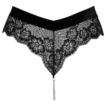 Cottelli LINGERIE - Seksowne Koronkowe Figi Z Odpinanym Łańcuszkiem W Kroku XL