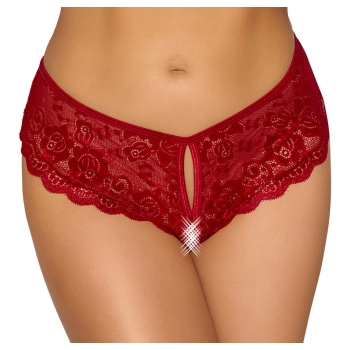 Cottelli LINGERIE - Gorące Czerwone Figi Z Koronki Bez Krocza M