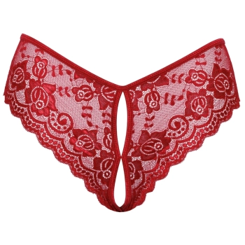 Cottelli LINGERIE - Gorące Czerwone Figi Z Koronki Bez Krocza M