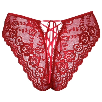 Cottelli LINGERIE - Gorące Czerwone Figi Z Koronki Bez Krocza M