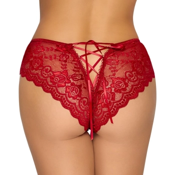 Cottelli LINGERIE - Gorące Czerwone Figi Z Koronki Bez Krocza XL