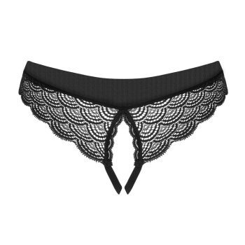 Obsessive - Seksowne Czarne Koronkowe Stringi Z Otwartym Kroczem Chemeris XL/2XL