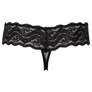 Cottelli LINGERIE - Koronkowe Stringi Z Perełkami W Kroczu Czarne S