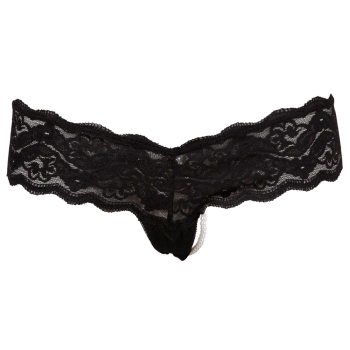 Cottelli LINGERIE - Koronkowe Stringi Z Perełkami W Kroczu Czarne S