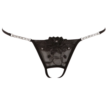 Cottelli LINGERIE - Seksowne Stringi Z Kwiatem I Delikatnymi Dżetami S/M