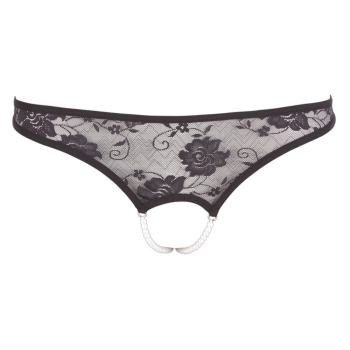 Cottelli LINGERIE - Czarne Koronkowe Stringi Z Perłami W Kroczu M