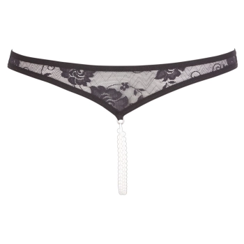 Cottelli LINGERIE - Czarne Koronkowe Stringi Z Perłami W Kroczu XL