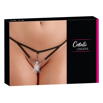 Cottelli LINGERIE - Seksowne Stringi Z Cieniutkich Paseczków I Srebrnych Dodatków M/L