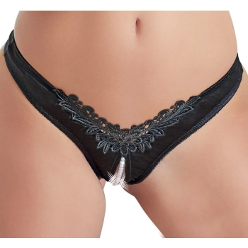 Cottelli LINGERIE - Seksowne Satynowe Majteczki Z Perełkami W Kroczu Czarne S