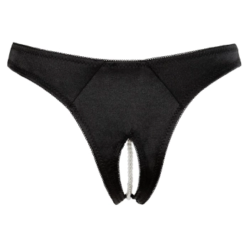 Cottelli LINGERIE - Seksowne Satynowe Majteczki Z Perełkami W Kroczu Czarne XL