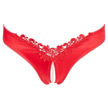 Cottelli LINGERIE - Seksowne Satynowe Majteczki Z Perełkami W Kroczu Czerwone S