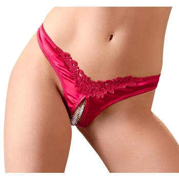 Cottelli LINGERIE - Seksowne Satynowe Majteczki Z Perełkami W Kroczu Czerwone M