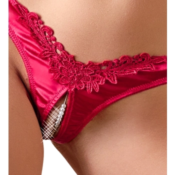 Cottelli LINGERIE - Seksowne Satynowe Majteczki Z Perełkami W Kroczu Czerwone L