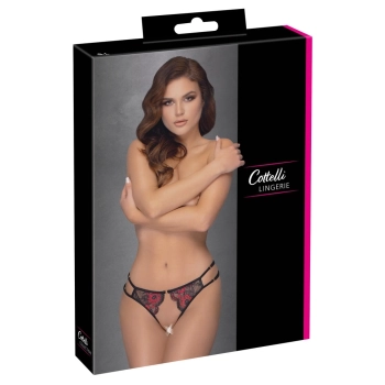 Cottelli LINGERIE - Seksowne Mocno Wycięte Koronkowe Majteczki Czarno-Czerwony S-L