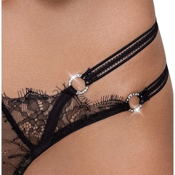 Cottelli LINGERIE - Stringi Z Delikatną Koronką I Ozdobnymi Dżetami S/M