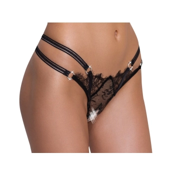Cottelli LINGERIE - Stringi Z Delikatną Koronką I Ozdobnymi Dżetami S/M