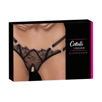 Cottelli LINGERIE - Stringi Z Delikatną Koronką I Ozdobnymi Dżetami M/L